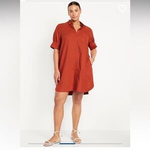 Old Navy Linen-Blend Shirt Dress Size L Bronzed Amber NWT